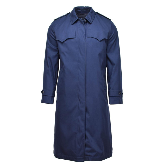 Langer blauer Damen-Trenchcoat von Original Dutch Military mit gestepptem Futter, wasserabweisend und warm für kaltes Wetter