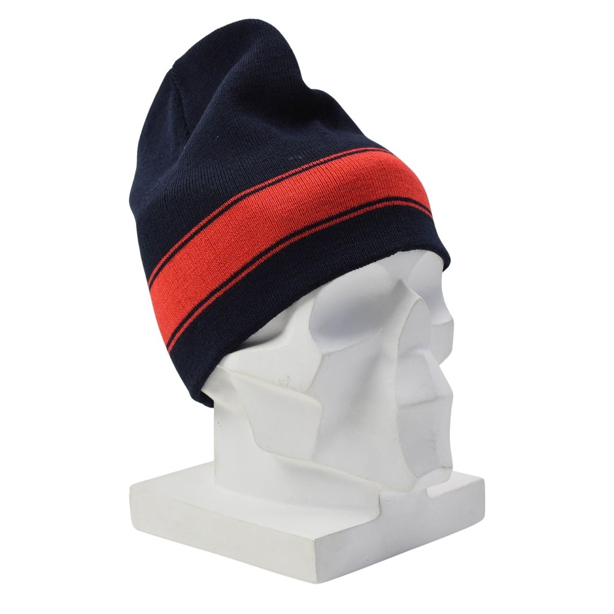 Original holländische Militär-Wintermütze aus Wolle mit dunkelblauen und roten Streifen