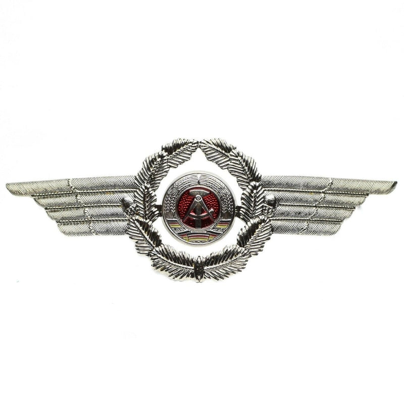 Original East German NVA DDR army military cap hat cockade pin badge with winged silver wreath and red emblem center