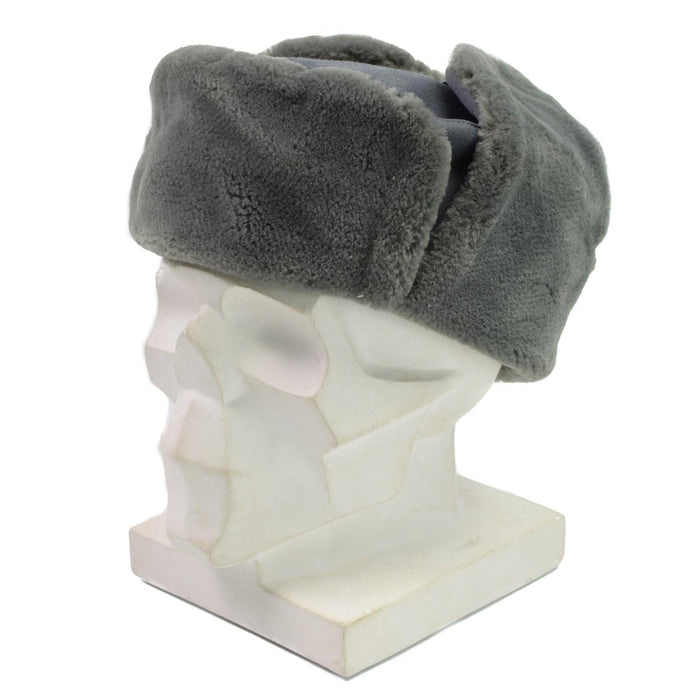 Originaler Winter-Uschanka-Hut für Offiziere der DDR mit Kunstpelz, grauer Trapper-Stil für Schutz vor Kälte