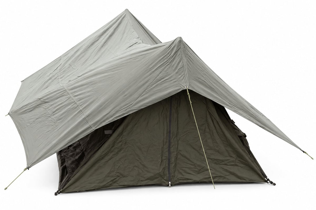 Original französisches Armee-Campingzelt-Außenzelt, Outdoor-Feldunterstand, Olivgrün