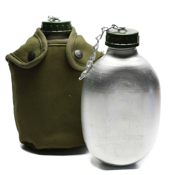 Original French Army Drinking Flask Water Bottle Canteen pot cotton pouch OD NEW - GoMilitar