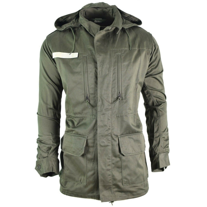Original französische Armee-Oliven-OD-Jacke für Ermüdungsbekämpfung, Militär-Kapuzenparka aus Satin – GoMilitar