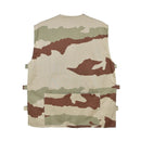 Back view of original French army tactical combat GAO vest in desert camouflage pattern with adjustable side straps.