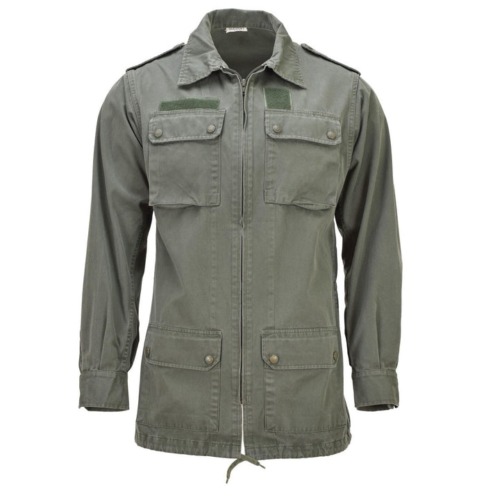 Original französische Militär-Klassikerjacke, große Vordertaschen, einfarbig, Oliv – GoMilitar