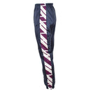 Navy blue retro French Military School sweatpants with white and maroon striped side detail and elastic waist and cuffs