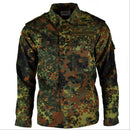 Original German Army flecktarn camo tactical combat shirt with zip, chest and arm pockets, epaulets, and adjustable cuffs