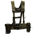 Original German army tactical belt harness with adjustable straps and two camouflage magazine pouches for load bearing kit