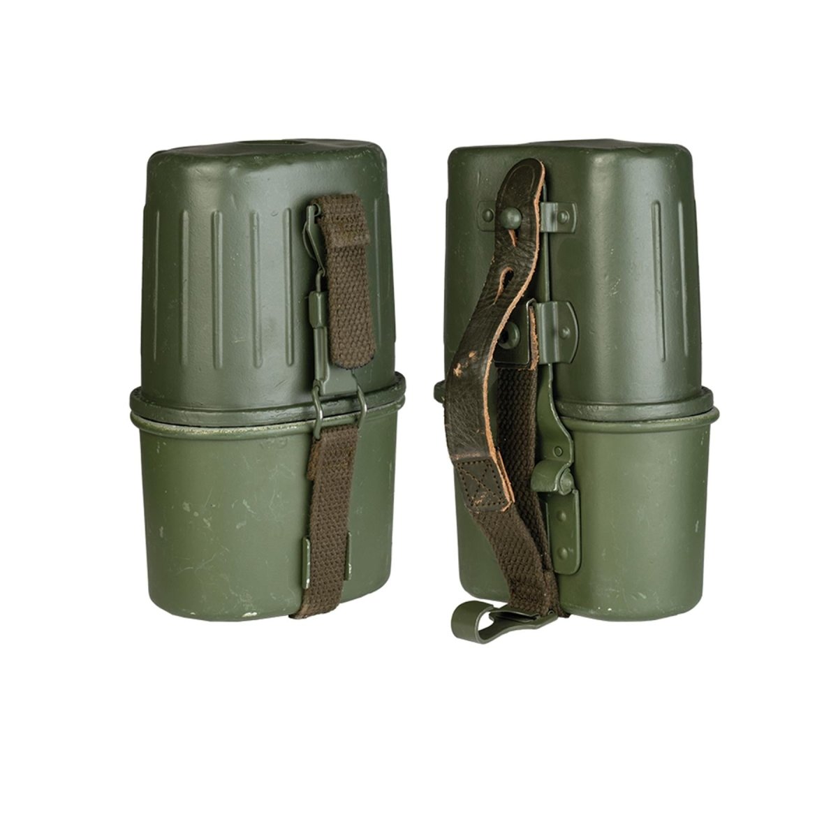 Original deutsche Militärflasche 0,8L, Kunststoff-Feldflasche, Aluminiumbecher, oliv