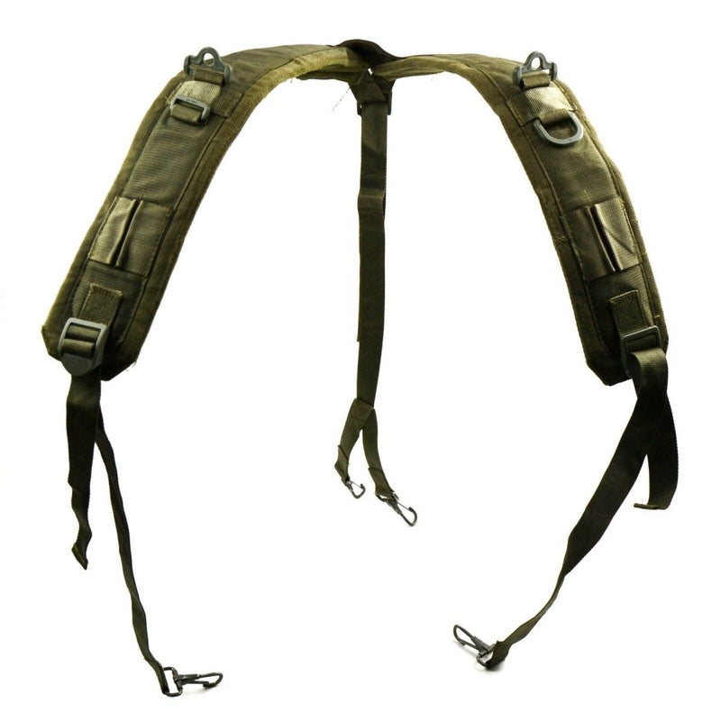 Original Italian Army olive green Y-Strap suspenders tactical belt made of durable canvas for weight distribution and support.