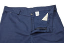 Close-up of blue original Italian military work pants showing zipper, button, and fabric details