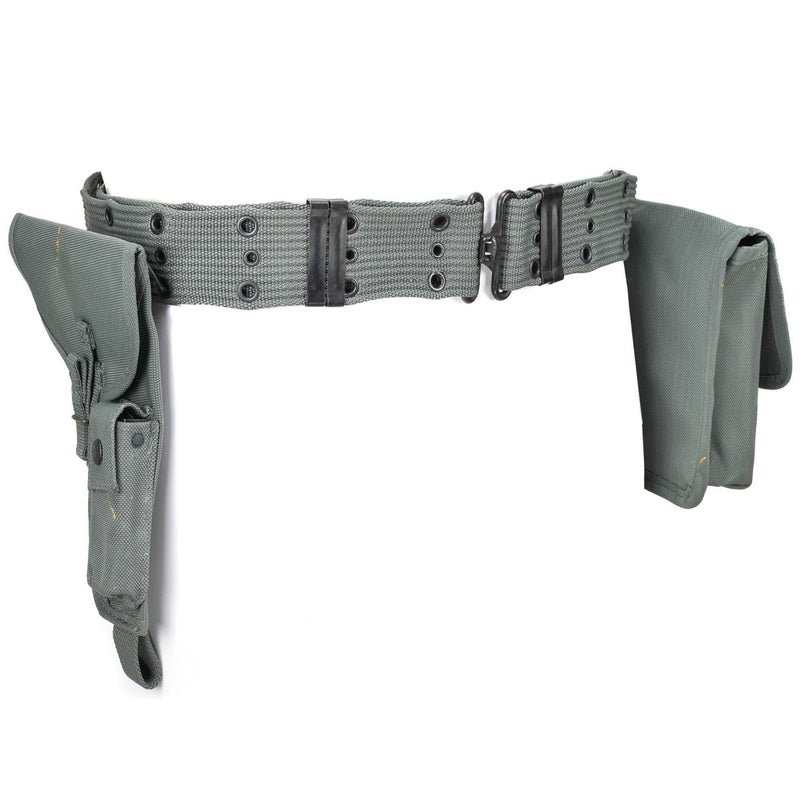 Original Italian police pistol belt holster with ammo pouch and durable adjustable waist system in gray fabric design