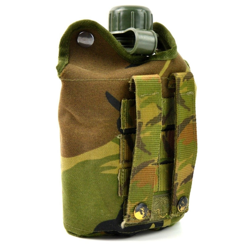 Original Netherlands Dutch Army canteen with cup covered in camouflage fabric for outdoor and tactical use