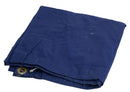 Folded blue waterproof Romanian military surplus tent tarpaulin made of durable heavy cotton blend fabric
