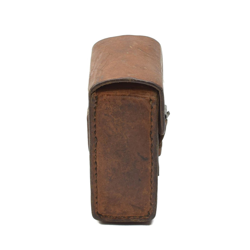 Vintage Swedish military hard leather belt pouch for universal magazine storage with secure buckle closure