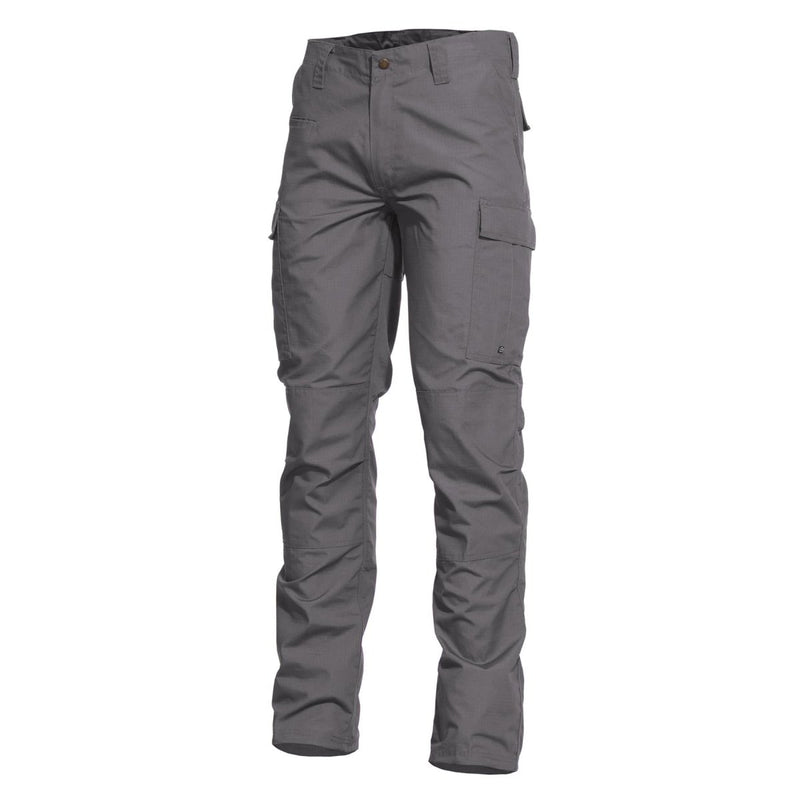 Grey Pentagon BDU 2.0 cargo combat pants with reinforced knees, zip fly, multiple pockets, and durable ripstop fabric.