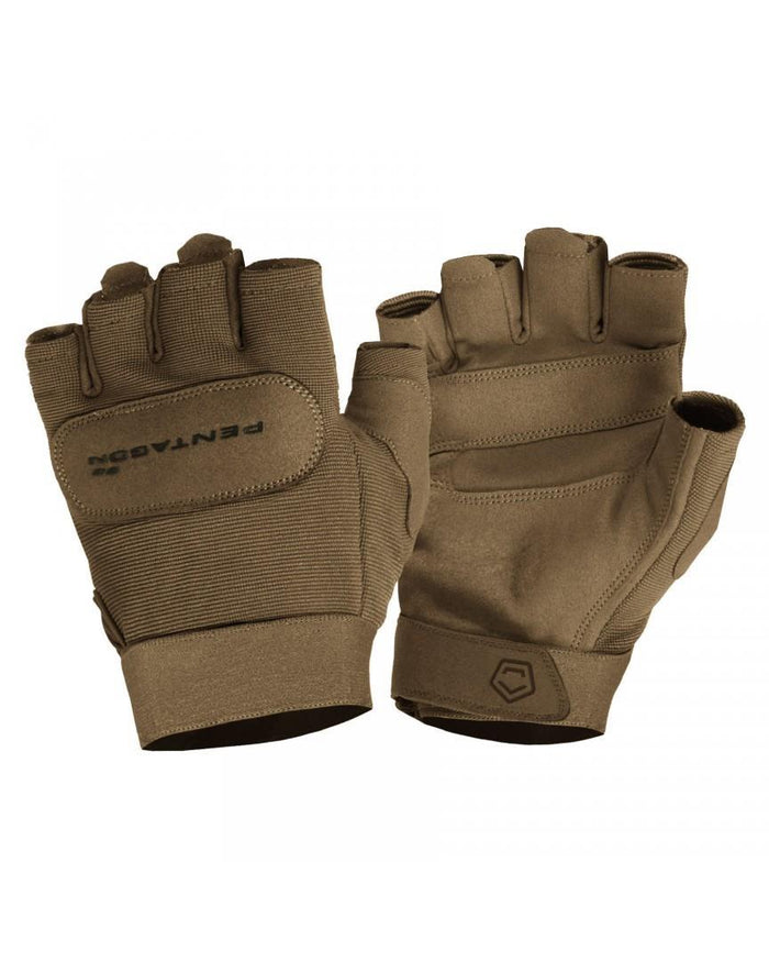 Braune Pentagon Duty Mechanic 1/2 fingerlose Handschuhe mit atmungsaktivem Stoff und elastischem Bündchen für mehr Fingerfertigkeit und Komfort
