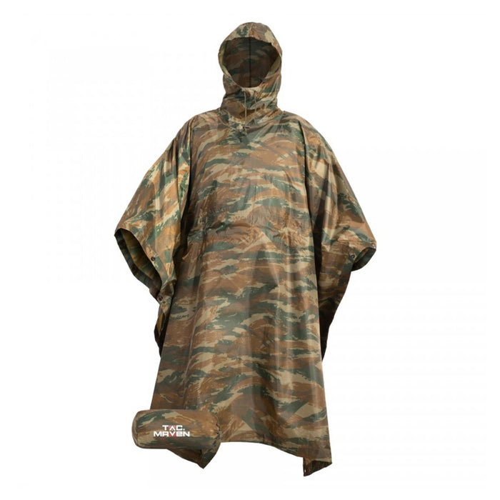 PENTAGON Wasserdichter Ripstop-Poncho, verstellbare Kapuze, Kompressionspackung, Lizard Camo – GoMilitar