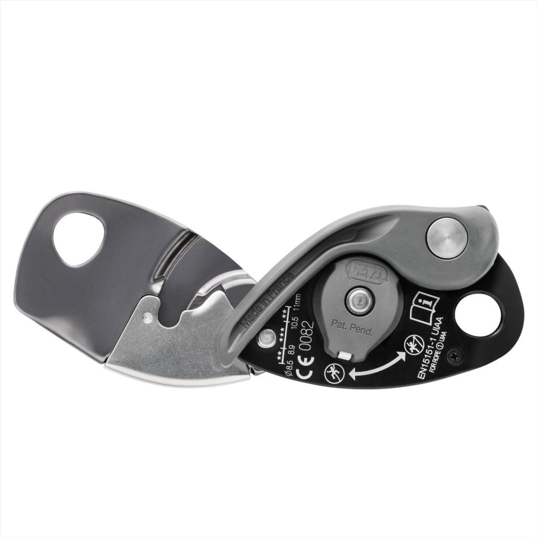 Petzl GRIGRI Sicherungsgerät, unterstütztes Bremsen, Anti-Panik, 8,5–11 mm, Grau