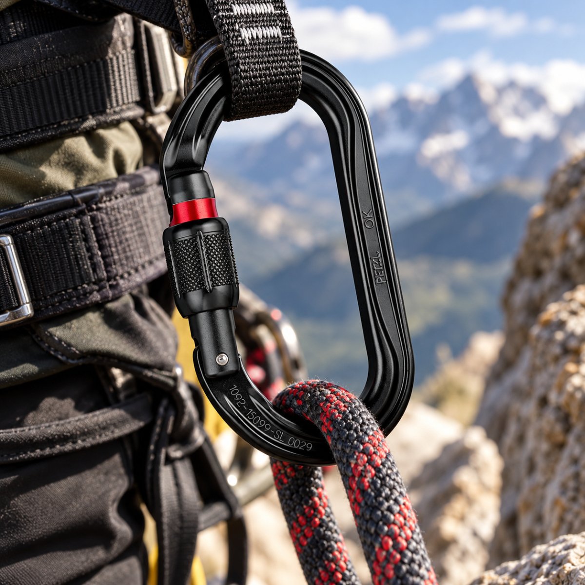 PETZL OK SCREW-LOCK Symmetrischer Aluminium-Karabiner, schwarz, 24 kN