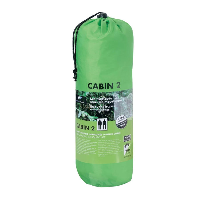 Grünes Insektennetzpaket mit „Cabin 2“-Branding auf weißem Hintergrund
