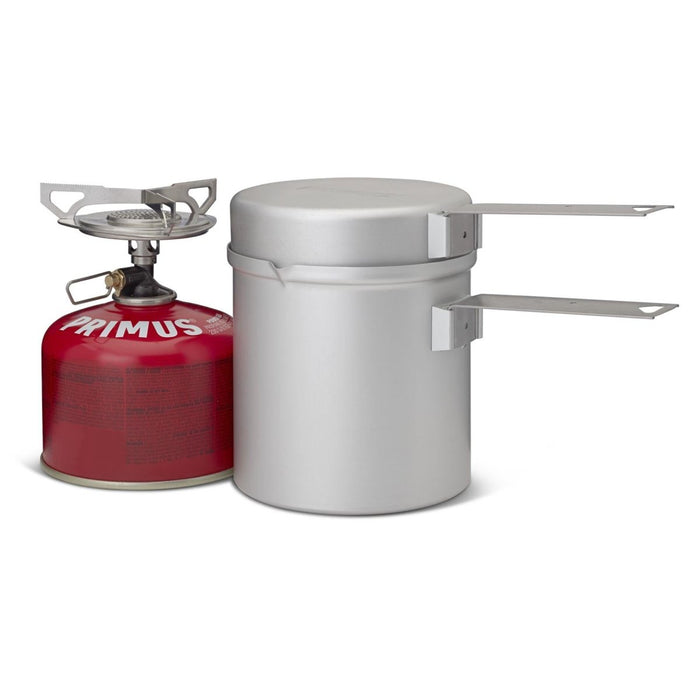 Kompaktes, leichtes Primus Essential Trail KIT Kocherset mit 1-Liter-Topf für Rucksackreisen und Kochen im Freien.