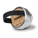 Close-up of Primus Klunken stainless steel water bottle cork screw cap with black fabric loop handle