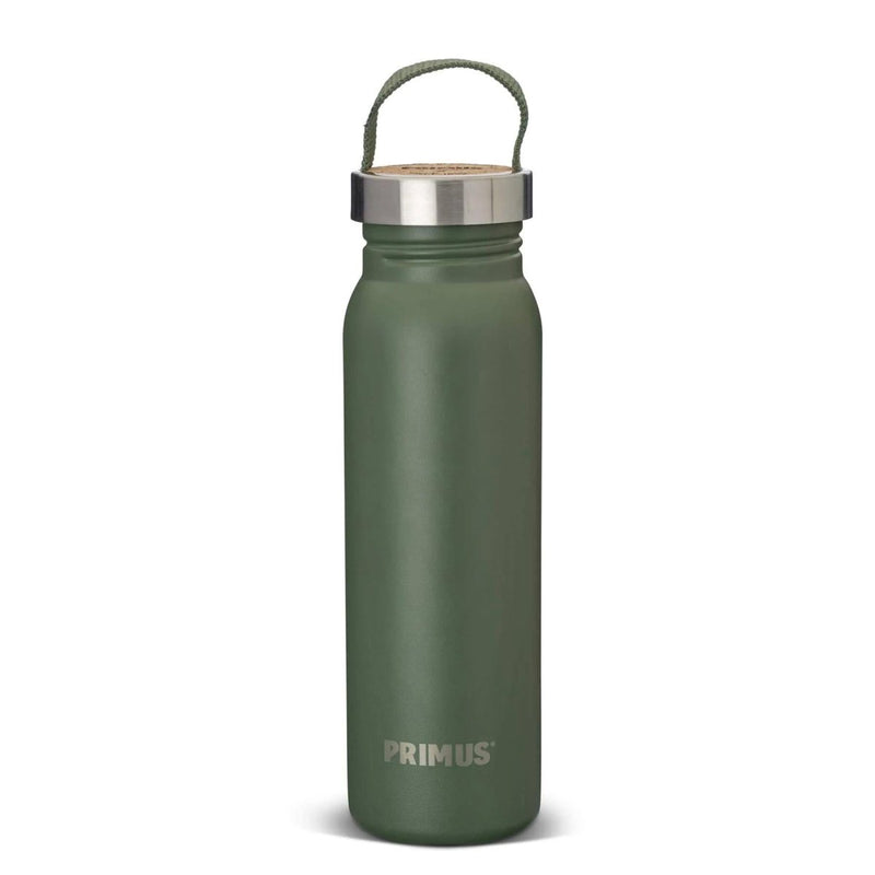 Primus Klunken 700ml green stainless steel water bottle with cork lid and carry strap for outdoor hiking and sports