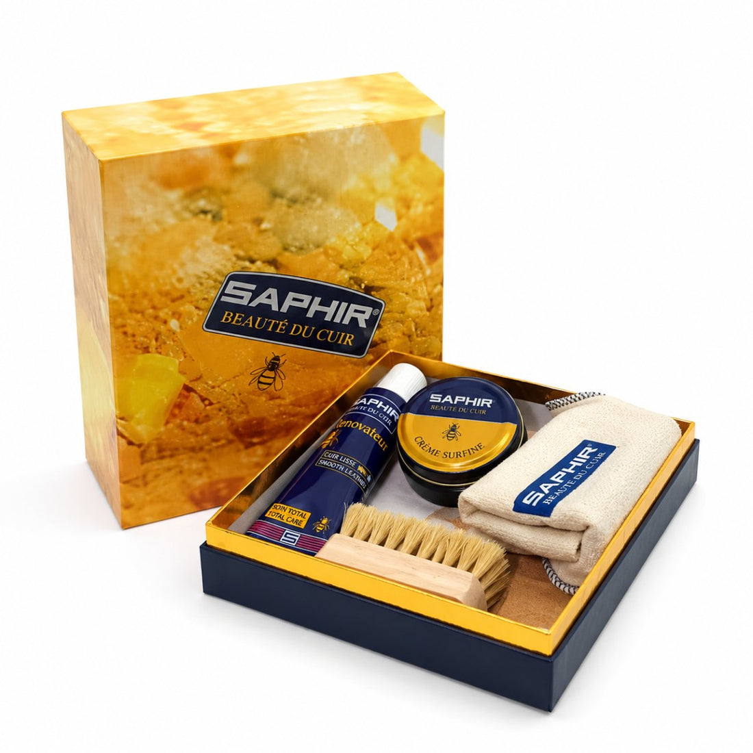 Saphir Box Großes Schuhpflegeset Glattleder-Polierbürsten-Tuch-Set