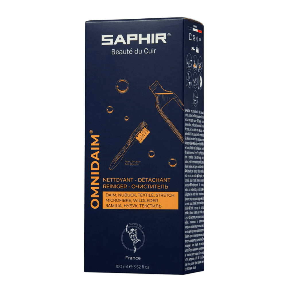 Saphir Omnidaim Wildleder-/Nubuk-Schuhreiniger, 100 ml, neutrale Bürste im Lieferumfang enthalten