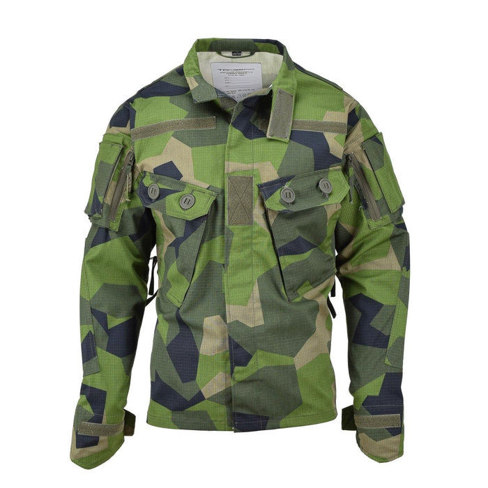 TACGEAR Kommando-Feldjacke im schwedischen Militärstil in Splinter-Camouflage mit mehreren Taschen und verstärkten Ellbogen.