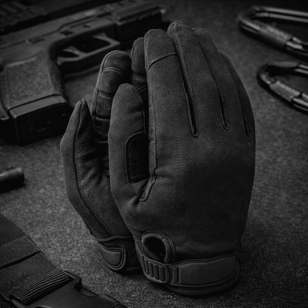 TAMREX Tactical Precise Handschuhe, Schafsleder, Handfläche, flexibel, 4-Wege-Stretch, Schwarz